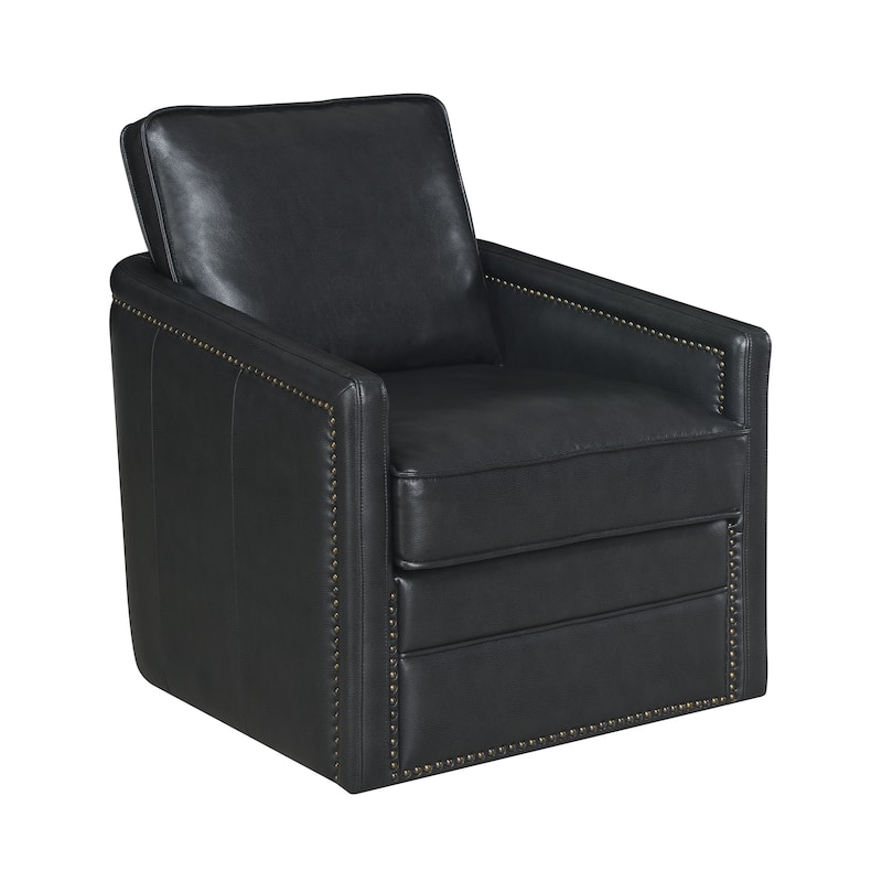 Industrial 30" Faux Leather Upholstered Accent Chair with Nailheads and Seat Cushion