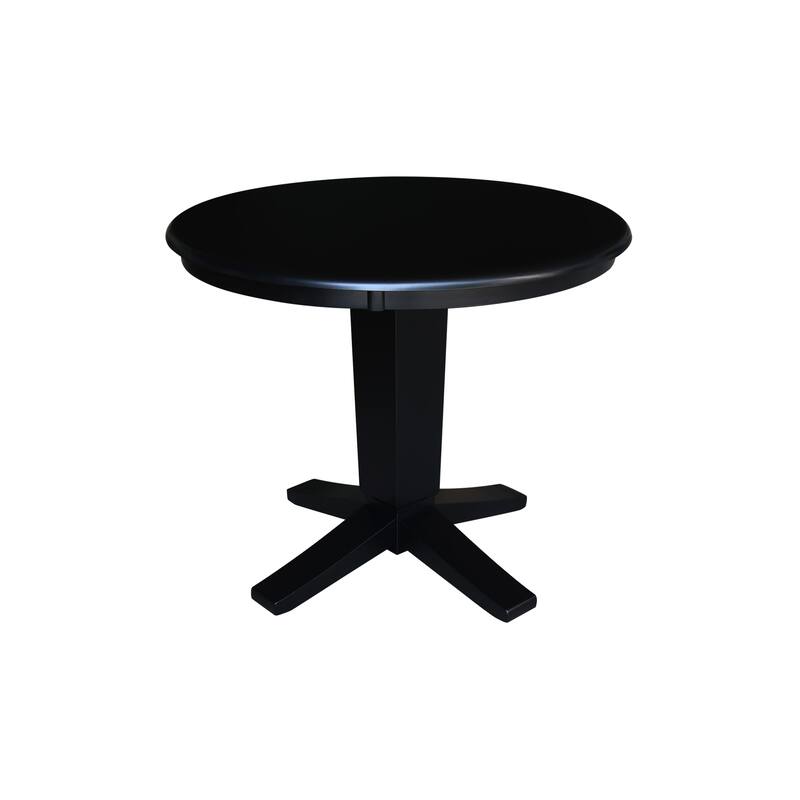 36 in Solid Wood Round Top Pedestal Dining Table with Dining Chairs in Black/Distressed Oak