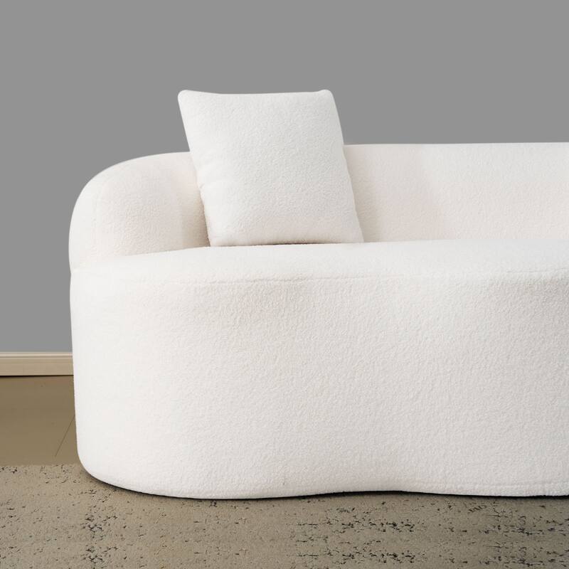 White Curved Loveseat Sofa With Round Armrest, Compression Couch With 2 Pillows,Cream Couch