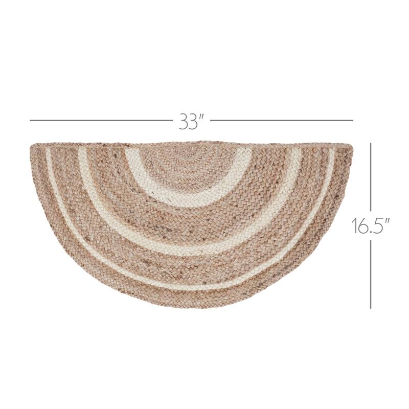 Natural & Creme Jute Rug Half Circle w/ Pad 16.5x33 - 3'6"