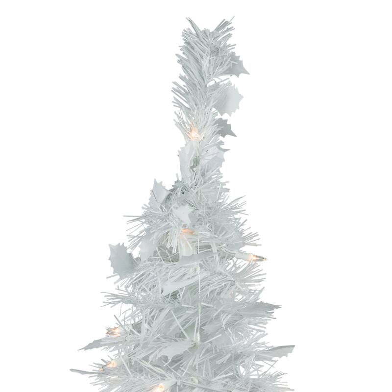 6' Pre-Lit White Tinsel Pop-Up Artificial Christmas Tree, Clear Lights - 6 Foot