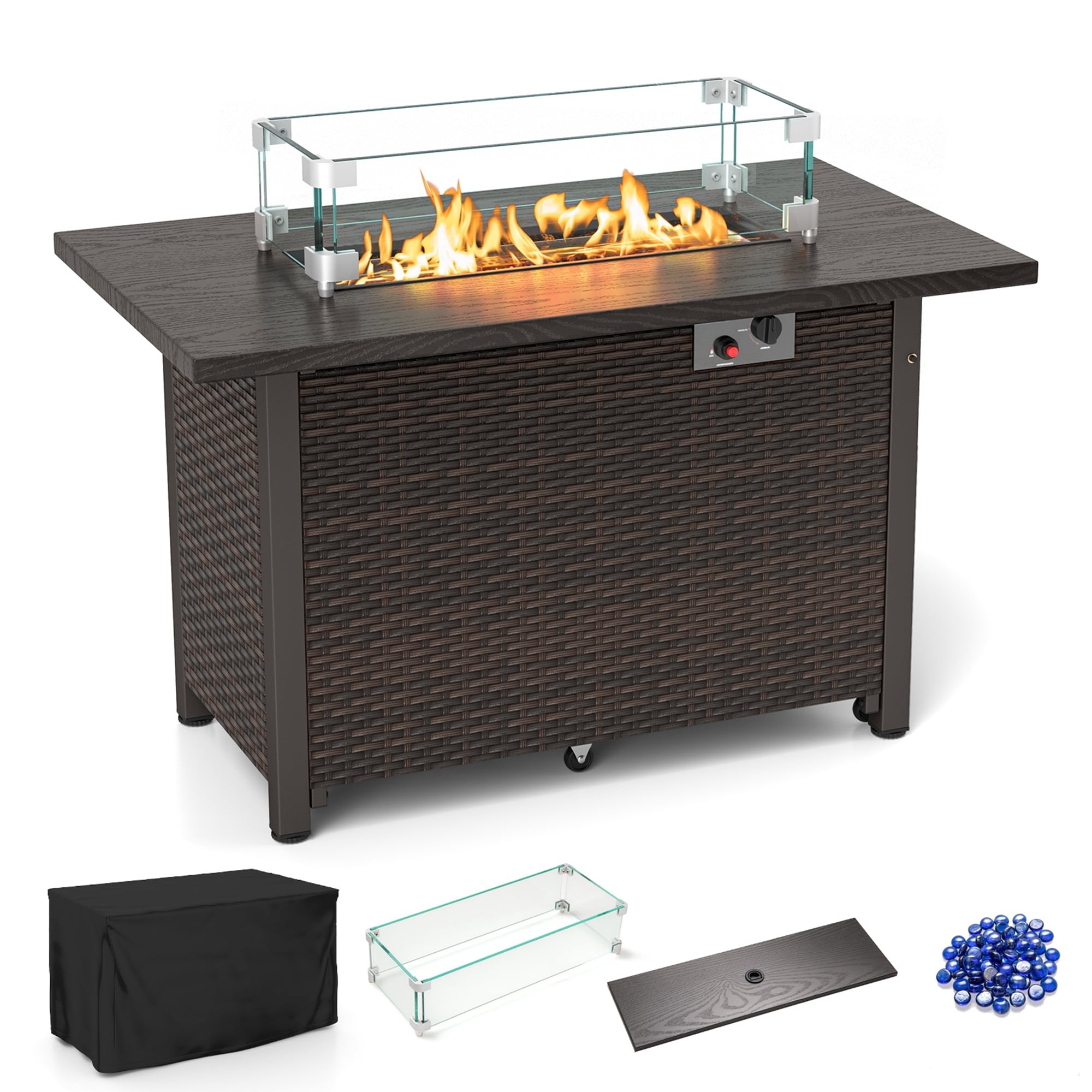 Gymax 42 Inch Patio Rattan Propane Fire Pit Propane Gas Fire Pit Table - See Details