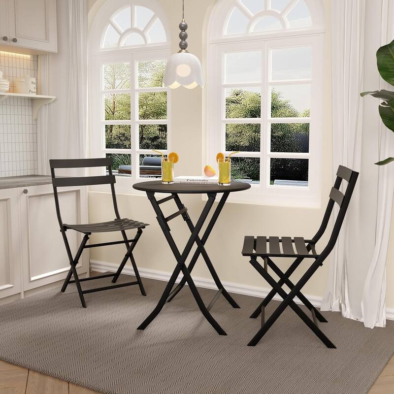 3 Pieces Patio Foldable Round Table and 2 Chairs
