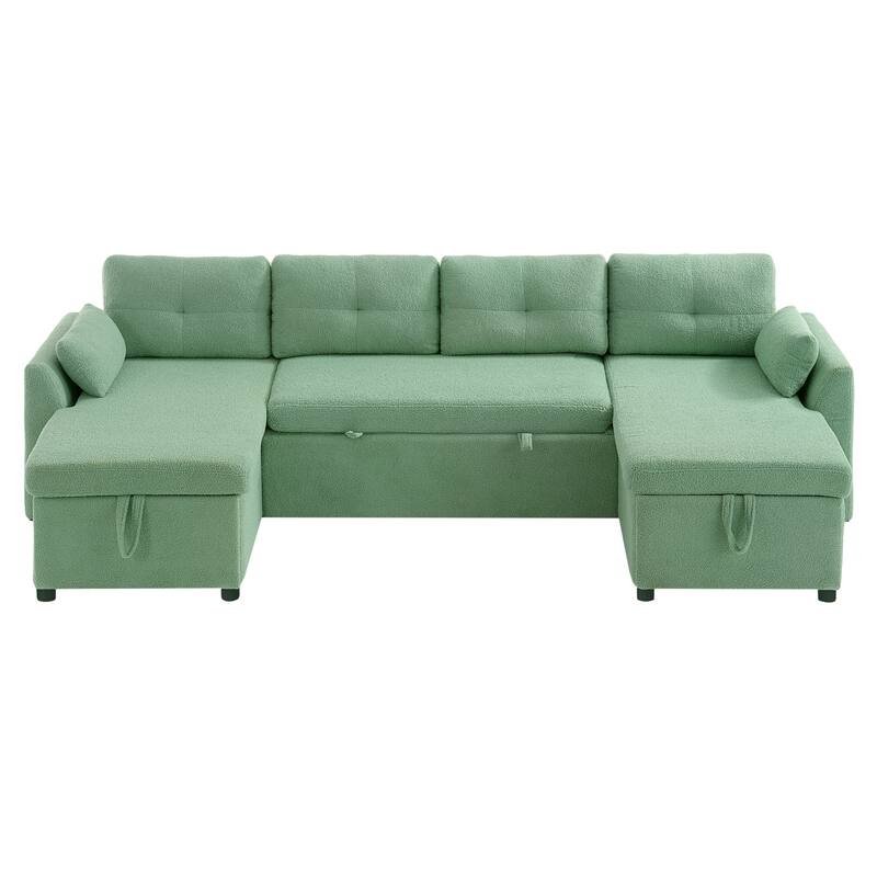 Oversized U-shaped Sectional Sofa with USB Ports, Dual Storage Chaise Lounges Sofa with Pull-out Bed Convertible Sleeper Sofa