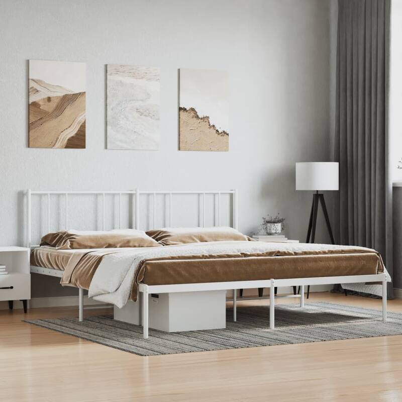 vidaXL Metal Bed Frame with Headboard, No Mattress - White1 81.5" x 78" x 35.4" - King