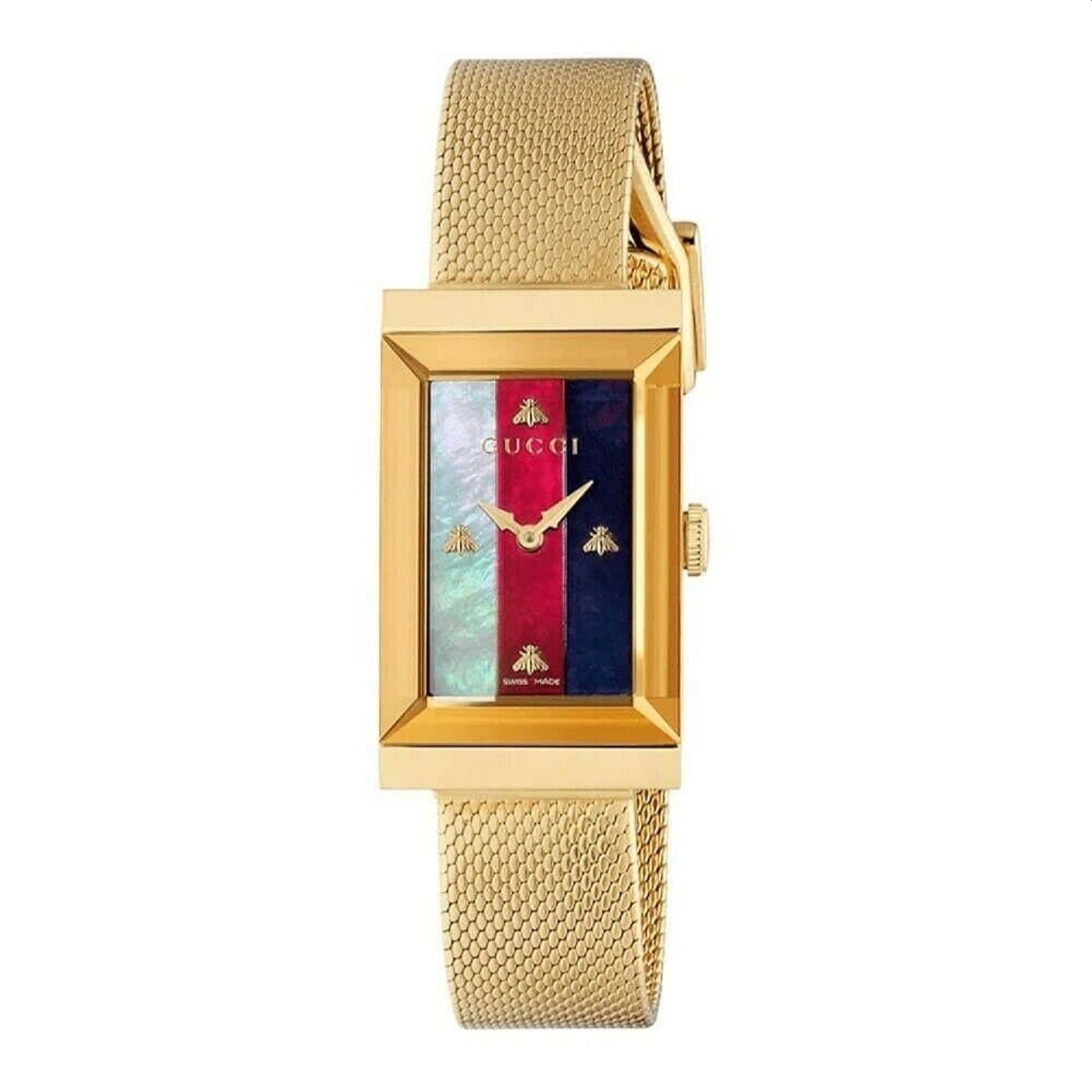 gucci g stainless steel and gold plated ladies watch