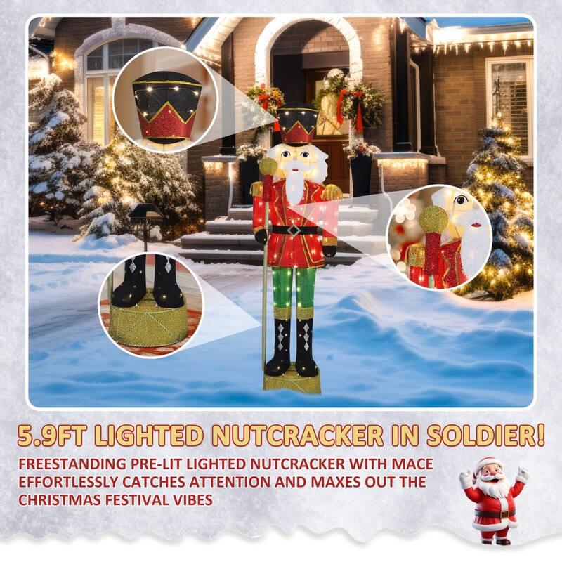 VEIKOUS 5.9FT Lighted Nutcracker Soldier Sign, LED Christmas Yard Decoration with 100 Warm White Lights