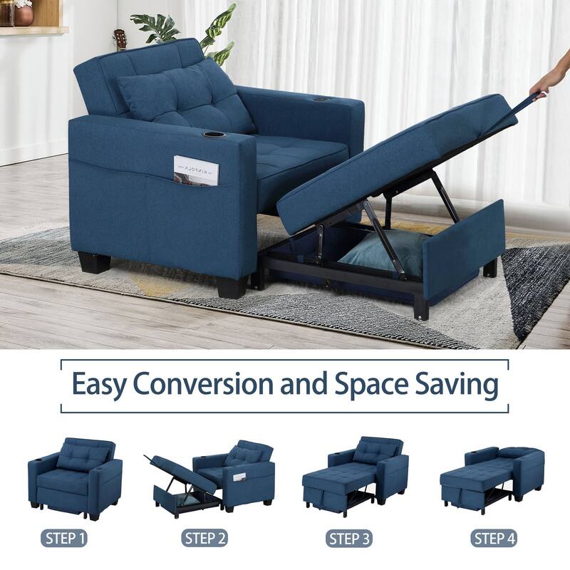 Pull Out Sofa Couch Bed Convertible Sleeper Sofa Bed with Storage Chaise, Sofa Couch