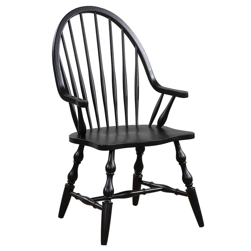 Retro Spindleback Dining Chair - Cozy Armchair, Fully Assembled - Antique Black Finish - HomeStock