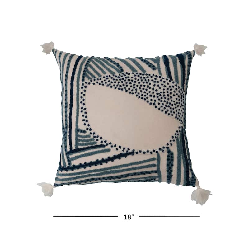 Cotton Embroidered Pillow with Tassels