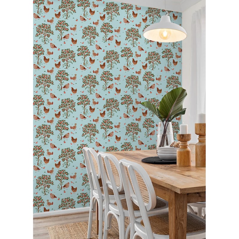 Hen House Aqua Peel and Stick Wallpaper