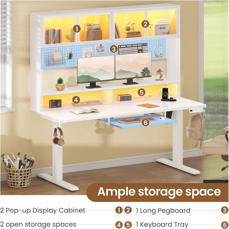 Electric Standing Desk Storage Height Adjustable Gaming Desk Hutch Pegboard