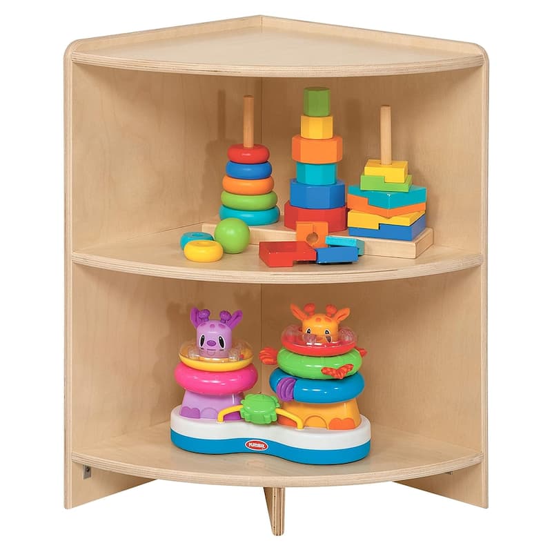 Wood Designs 2 Shelf Corner Storage Cabinet, Sturdy Birch Wood Kids Corner Shelves for Storage Toys, Books - 23.5" High