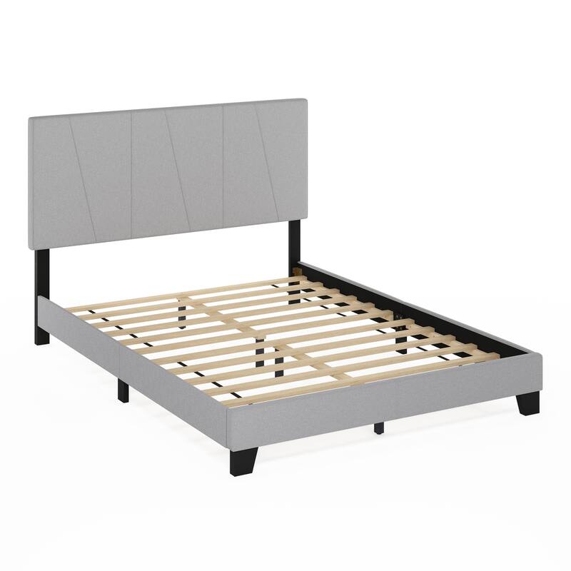 Furinno Lucy Geometric Design Headboard Bedframe, 12PC Slat Style, Glacier, Twin - Queen