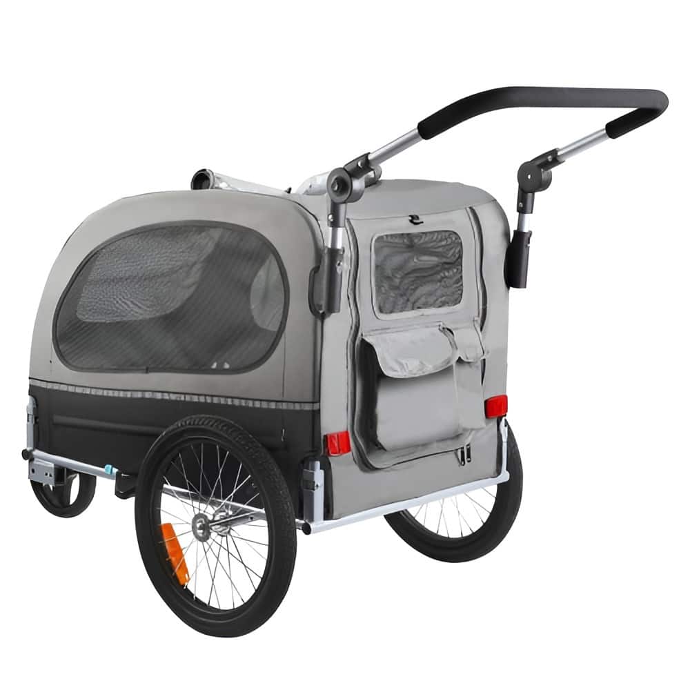Black-Grey Steel Dog Trailer Stroller with Foldable Frame and Cover - 31.5" L x 21" W x 20.8" H