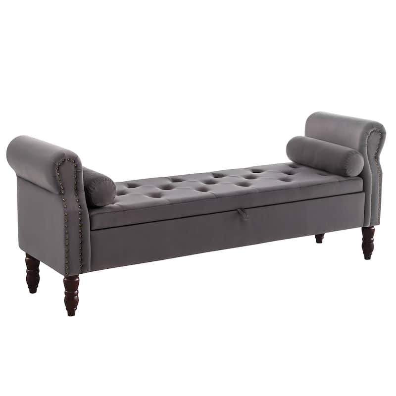HOMYKA 66.9" Tufted Storage Bench with Rolled Arms Ottoman Long Bench