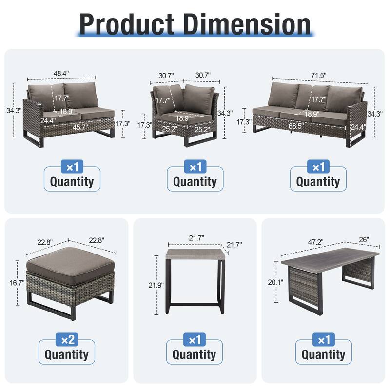 Gymojoy 5-Piece Outdoor Wicker Furniture Set, L-Shaped Sectional Sofa Set