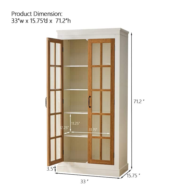 Roomfitters 71.2'' Pantry Cabinet with Glass Door, Farmhouse Display Cabinet with Storage for Kitchen and Hallways