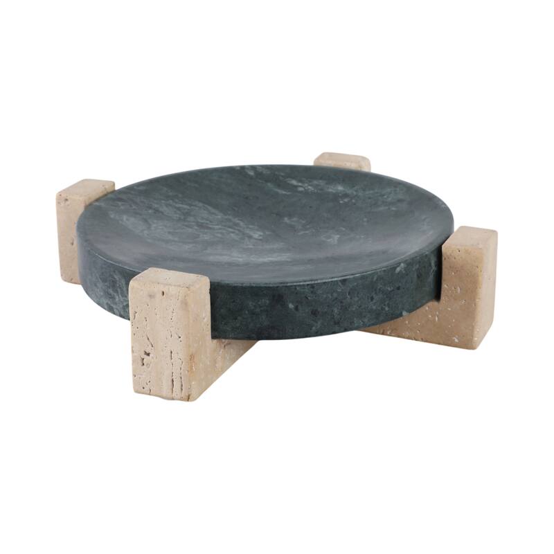 Marble Stone Decorative Tray Geometric Base Sleek Glam Modern - 12" x 12" x 3"