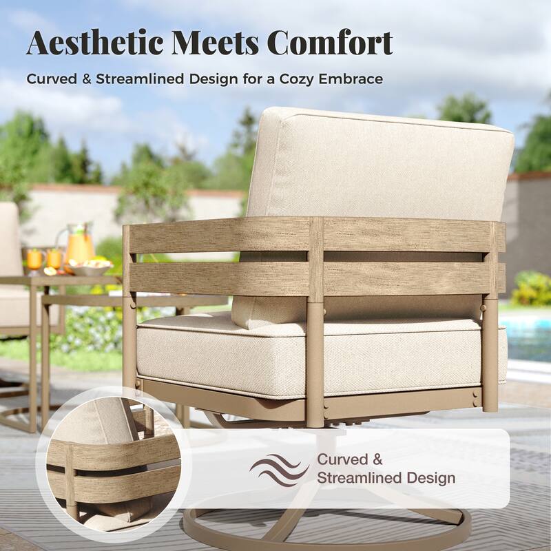 MAISON ARTS 5-Seater Patio Conversation Set Curved Metal Wood-Like Sofa Set