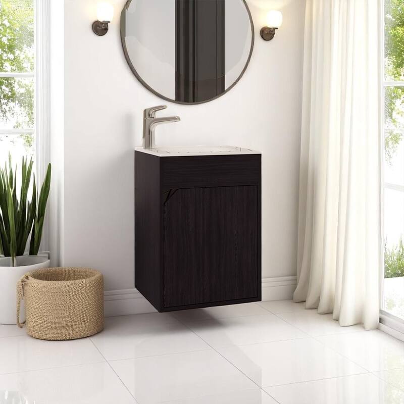 15.5" Bathroom Vanity with Integrated Sink - Compact Freestanding Cabinet with Storage for Small Bathrooms, No Faucet Included - Black - 15.5" Engineered Wood