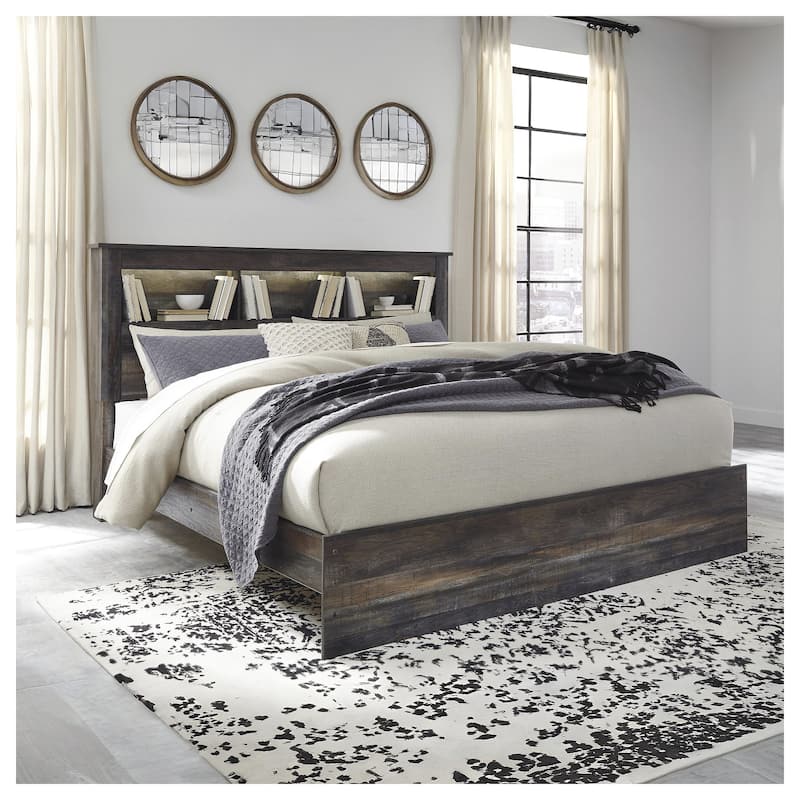Drystan Rustic Brown Bookcase Bed - King