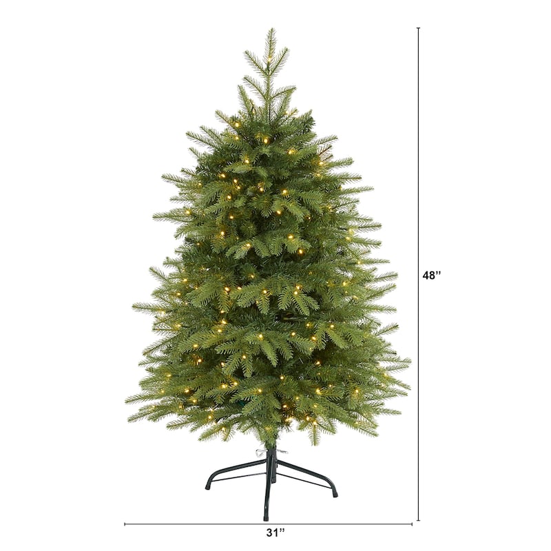 4ft Artificial Christmas Tree with Lights - Holiday Decor, Bendable Branches, Festive Tree for Home - Green - 48