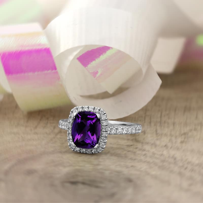 Auriya 1 1/8ct Cushion-cut Purple Amethyst and Halo Diamond Engagement Ring 3/8ctw 14k Gold