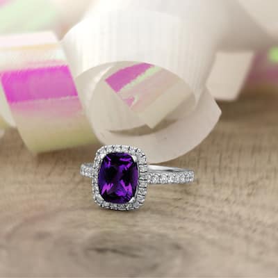 Auriya 1 1/8ct Cushion-cut Purple Amethyst and Halo Diamond Engagement Ring 3/8ctw 14k Gold