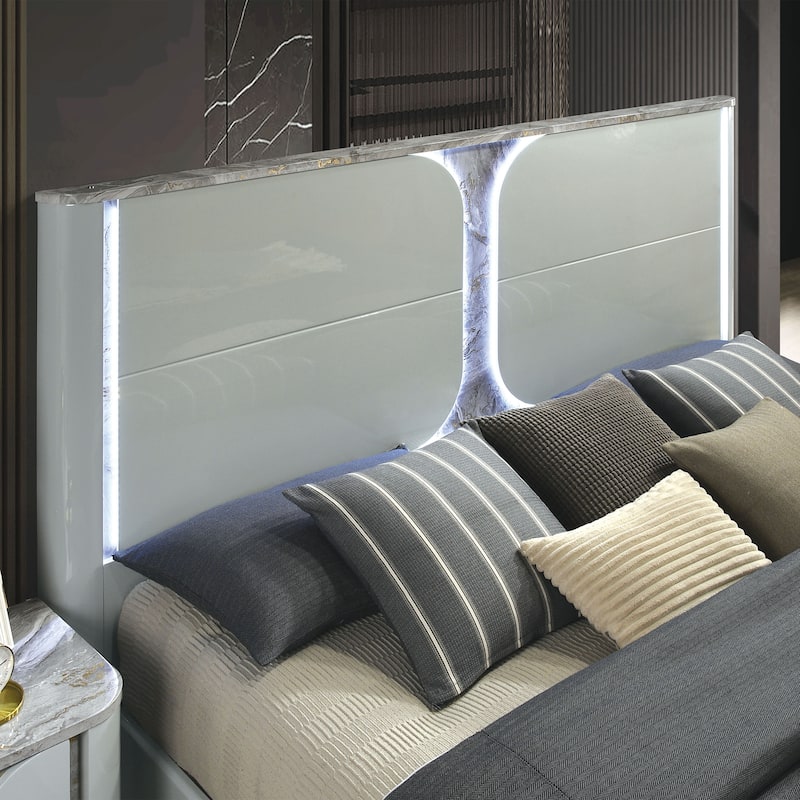 Furniture of America Sherri Modern 2-Piece Light Grey Solid Wood Kids Platform Bedroom Set with LED