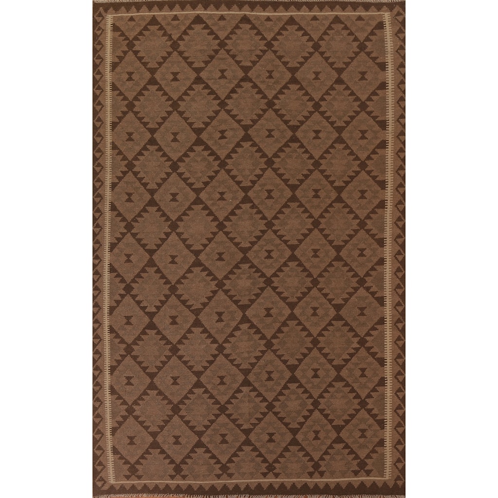 Hand Woven Oriental 100% Wool Carpet Southwestern Geometric Brown Kilim Area Rug - 9' 9'' X 6' 8''