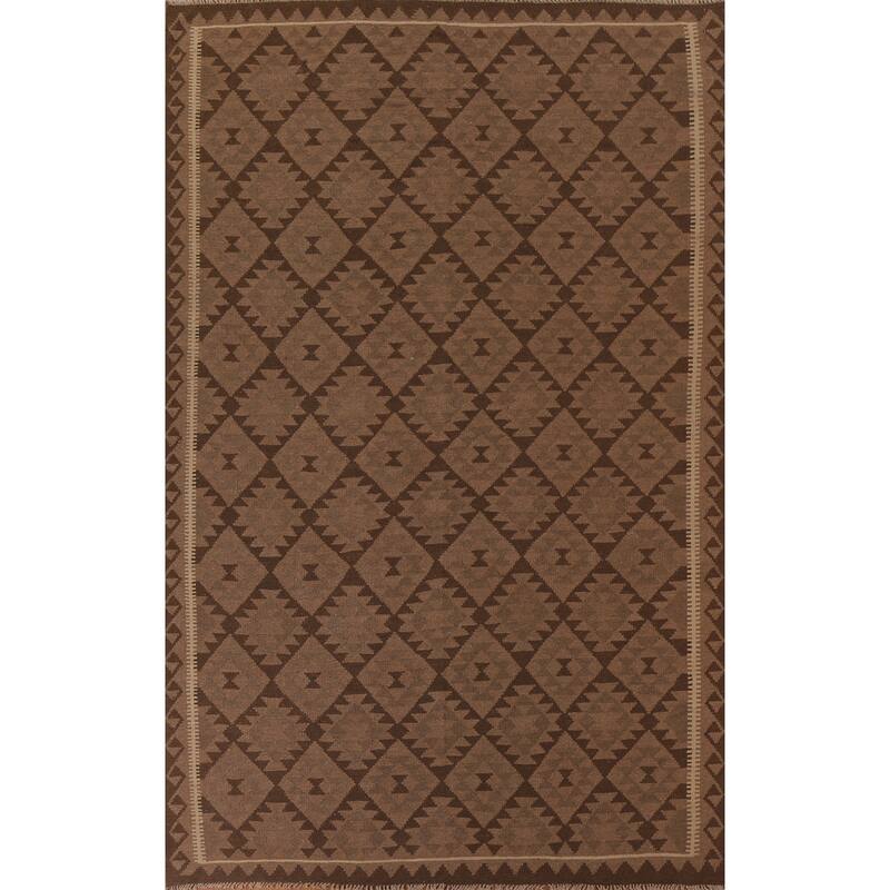 Hand Woven Oriental 100% Wool Carpet Southwestern Geometric Brown Kilim Area Rug - 9' 9'' X 6' 8''
