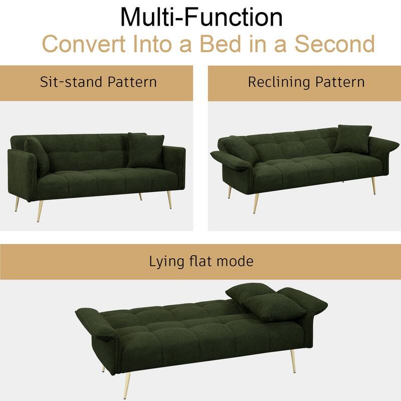 70.1" Teddy fleece Futon Couch Sofa Bed Folding Sleeper with Adjustable Armrests Backrest