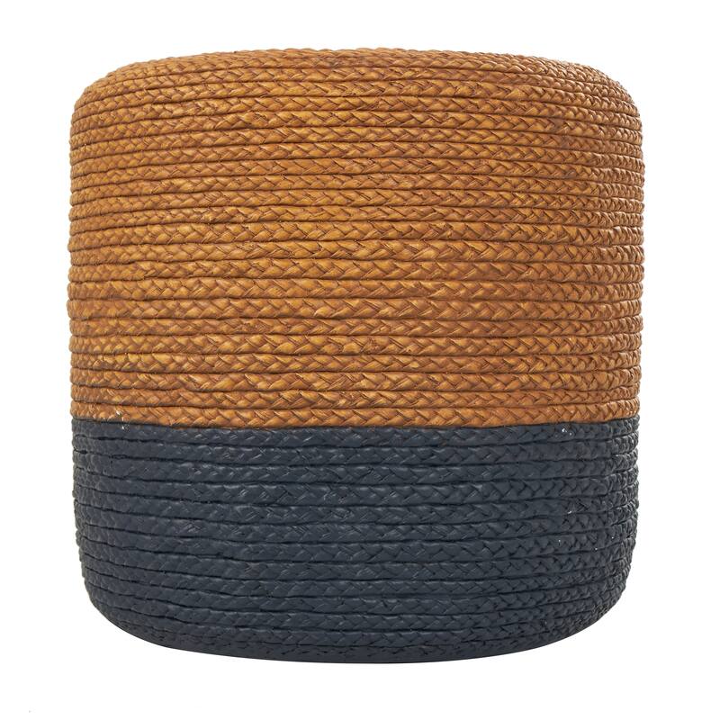 Brown Magnesium Oxide Two-Toned Garden Stool with Black Base and Woven Inspired Design