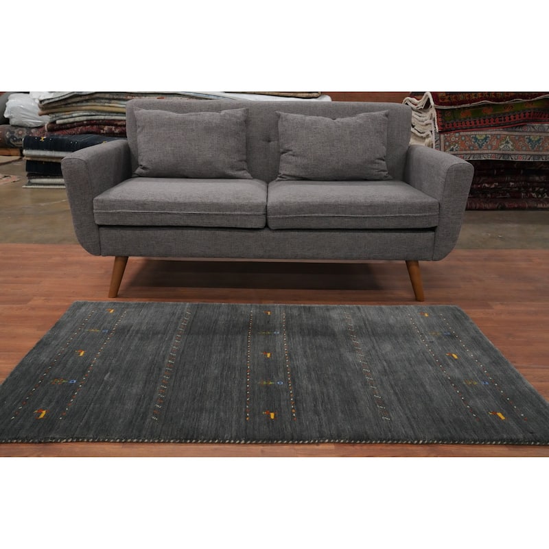 Hand Knotted Oriental 100% Wool Carpet Tribal Animal Pictorial Greys & Charcoal Gabbeh Area Rug - 5' 5'' X 3' 0''