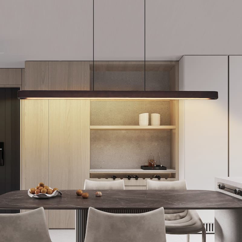 51-inch Walnut Wood Modern LED Pendant Light, Adjustable Hanging Light for Dining Room, Kitchen, Living Room