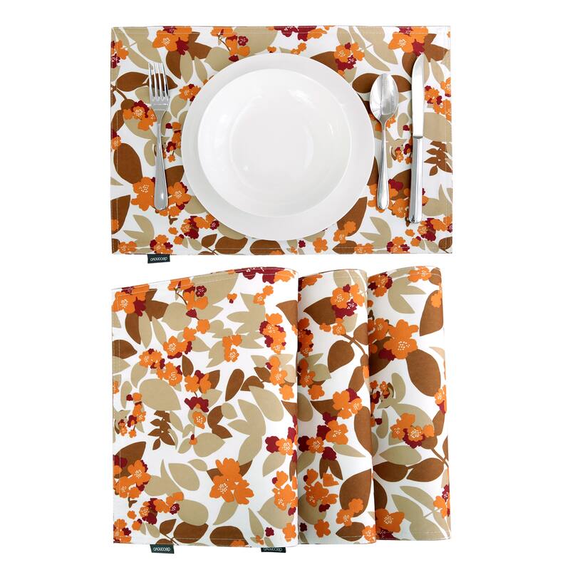 Deconovo Waterproof Oxford Floral Placemats ( Pack of 4) - 12x18 Inch - Orange