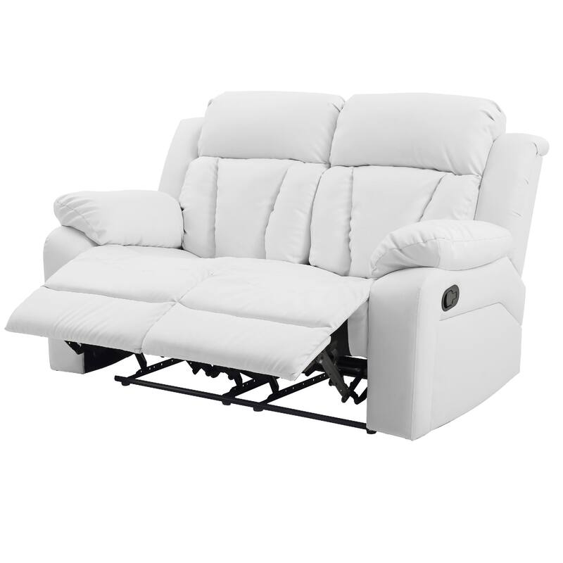 Flared Arm Tufted Faux Leather Straight Reclining Sofa - 62" - White