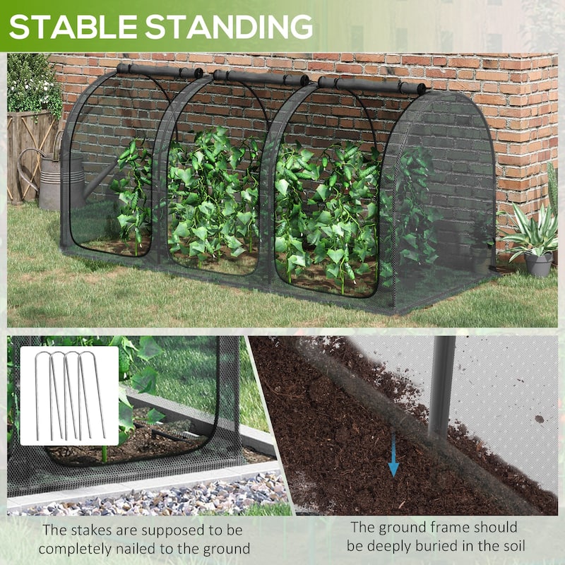 Outsunny 9' x 4' Crop Cage, Plant Protection Tent with Three Zippered Doors, Storage Bag and 6 Ground Stakes