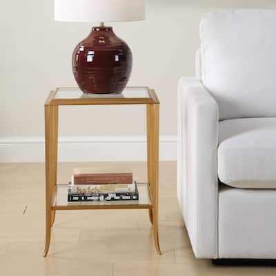 Strick & Bolton Gold Leaf Tempered Glass Square End Table