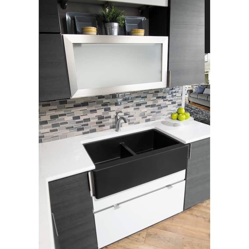 Karran Farmhouse Apron Front Quartz Double Bowl Kitchen Sink
