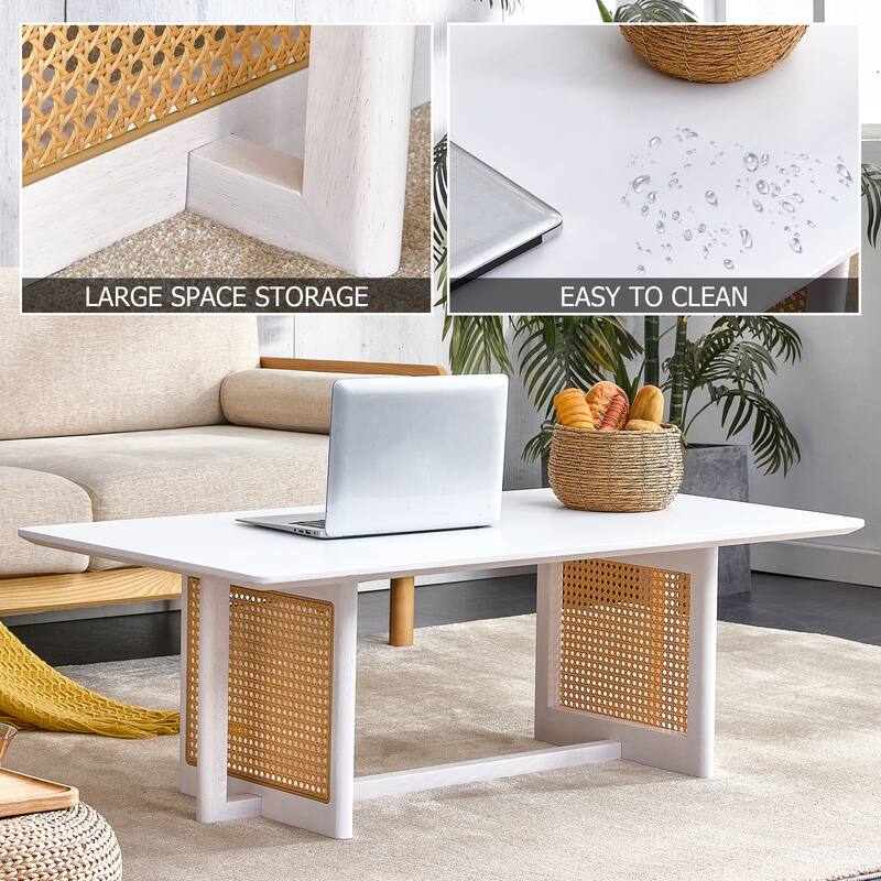 Coffee Table Solid Wood End Table Imitation Rattan Center Table