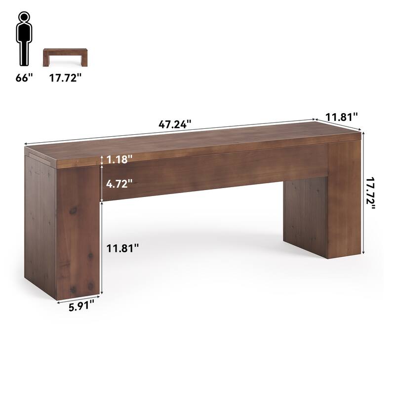 47.24 Inches Solid Wood Dining Bench with Sturdy Legs