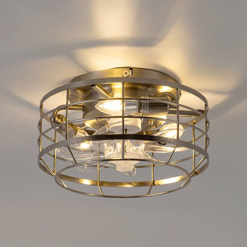 12" Low Profile Enclosed Cage Ceiling Fan with Light and Remote