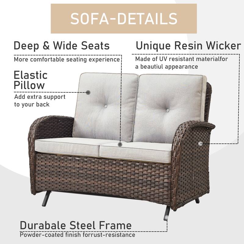 Patio Glider Sofa with Rocking Chair, Ottoman, Side Table