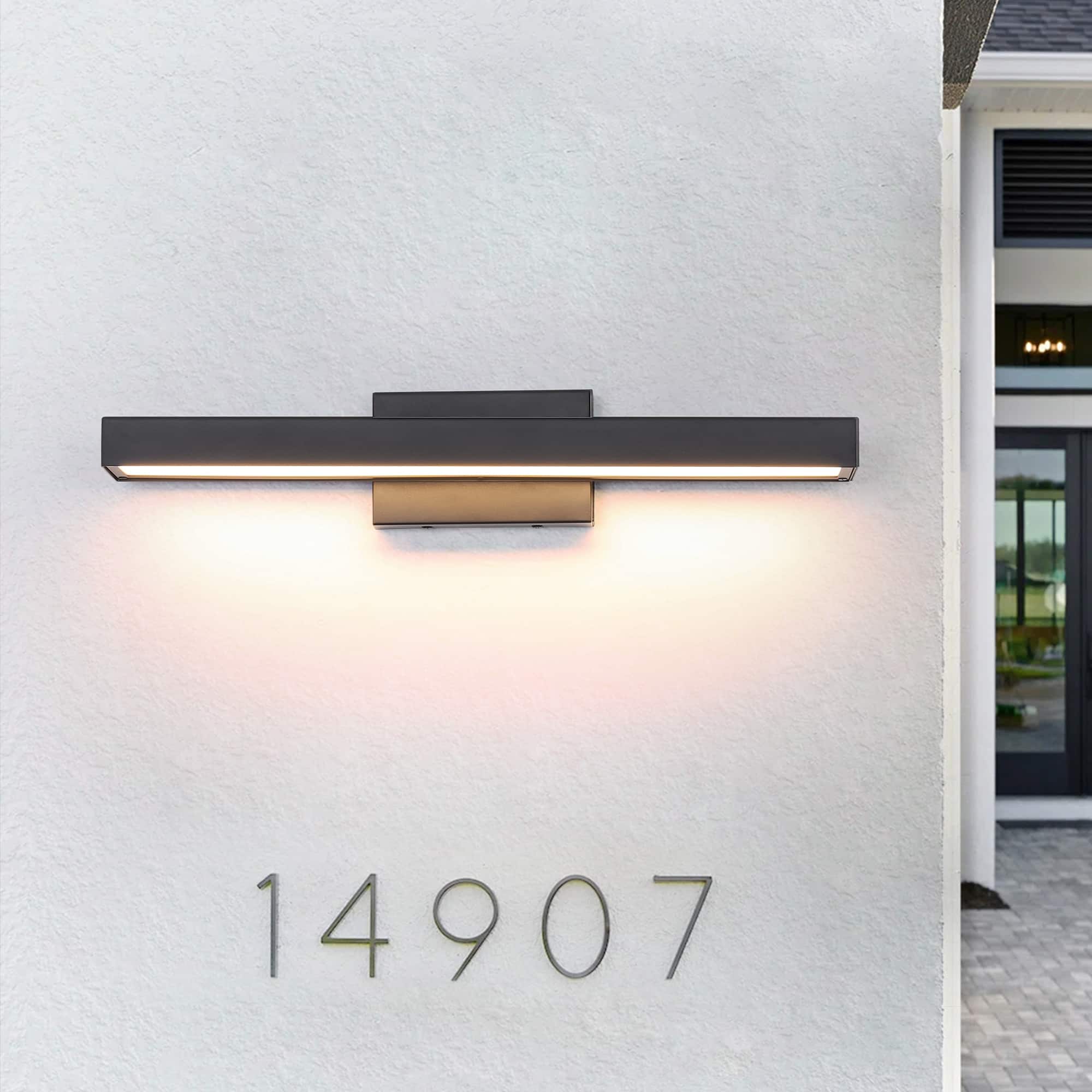 23.6" W 1-Light Modern Black Finish Rectangle Linear Metal Integrated LED Outdoor Wall Sconce