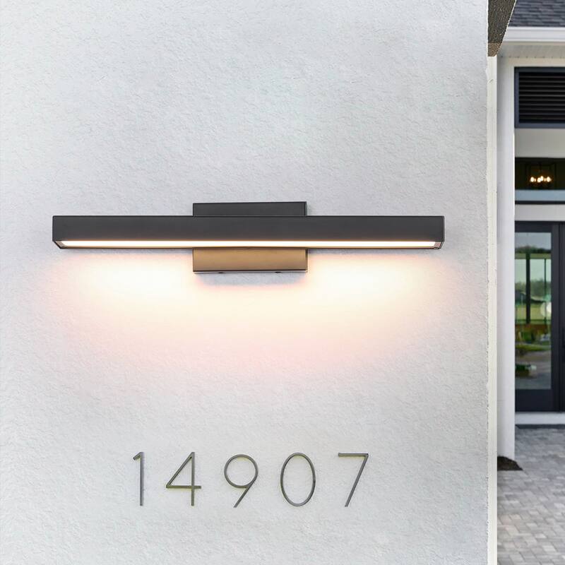 23.6" W 1-Light Modern Black Finish Rectangle Linear Metal Integrated LED Outdoor Wall Sconce - 23.62 in. W x 4.33 in. H x 4.33 in. D - Black/White