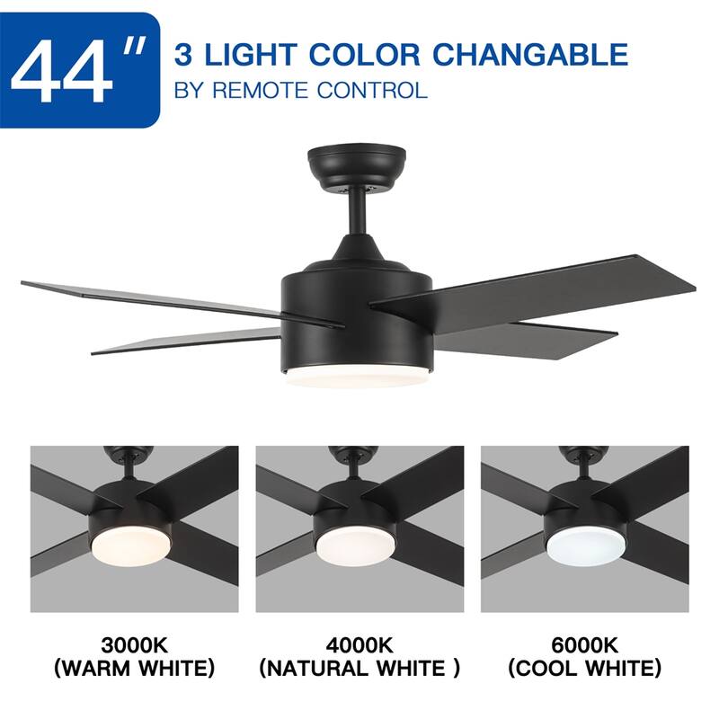 44 In Intergrated LED Ceiling Fan Lighting with White ABS Blade