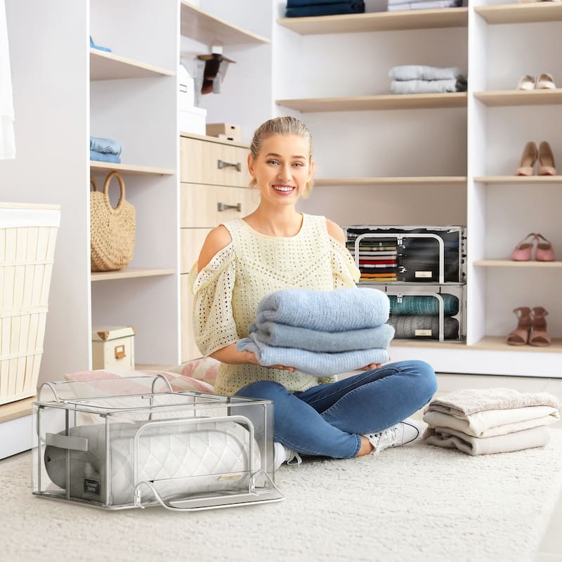 Sorbus Storage Bins with Metal Frame - Stackable & Foldable Clothes Organizer Bags with & Carry Handles Organization