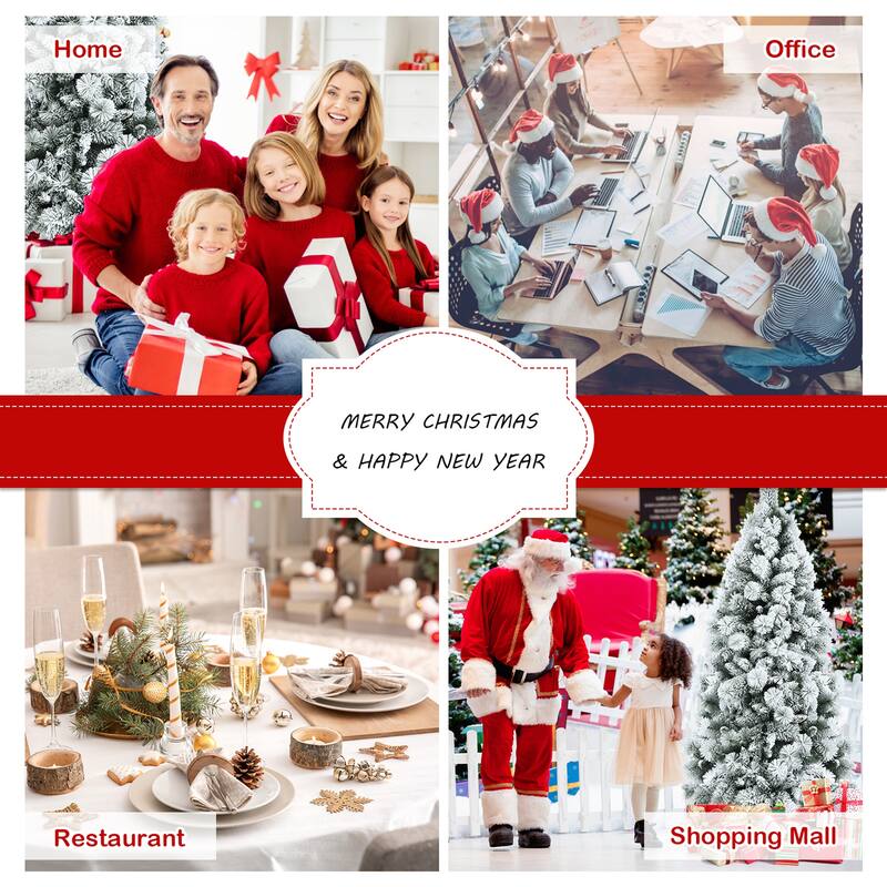 Gymax 5/6/7 FT Artificial Hinged Christmas Tree Snow-Flocked Xmas Tree - See Details